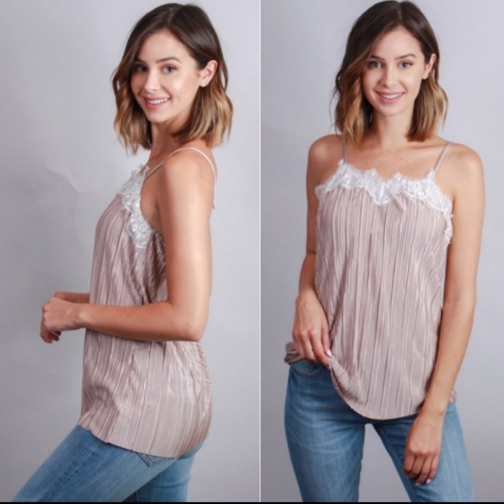Lace Pleated Camisole Tank - Picture 1 of 2